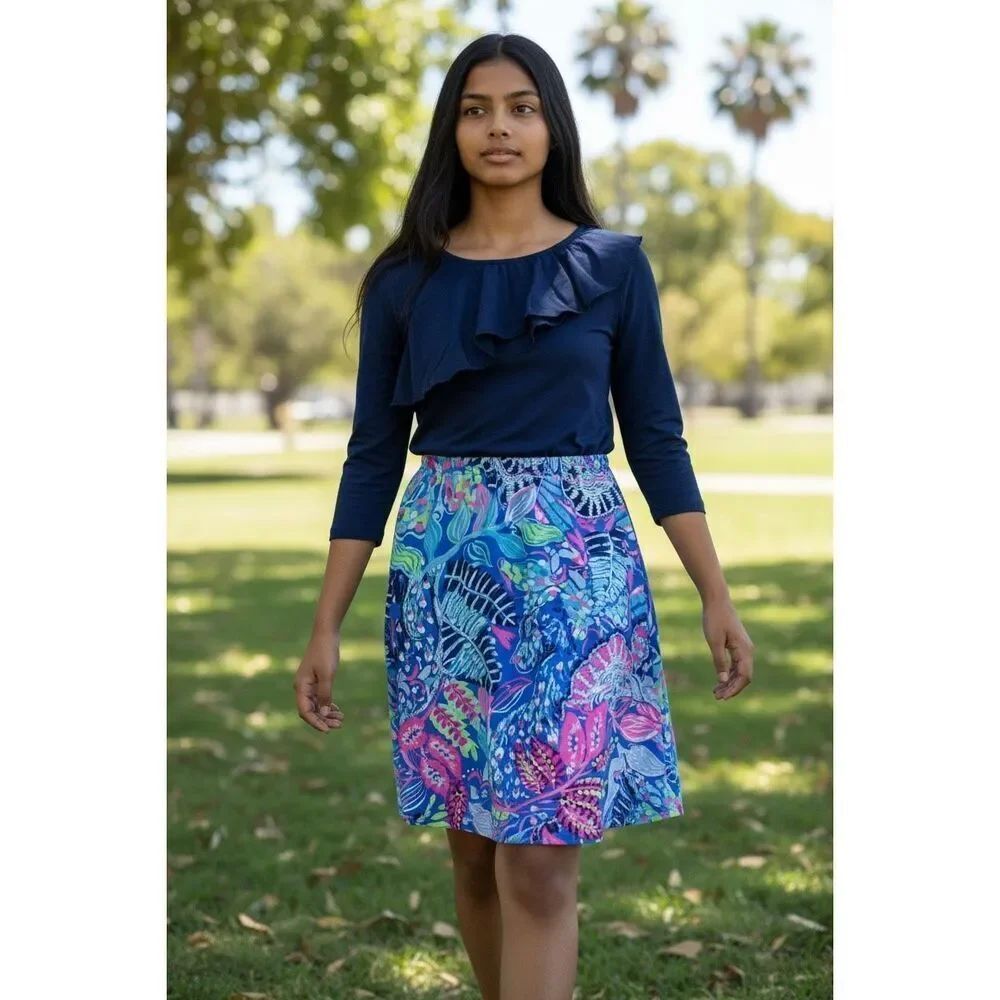 Lilly Pulitzer Girls Multicolor Floral Print Ruffled Hazel Dress Size XL